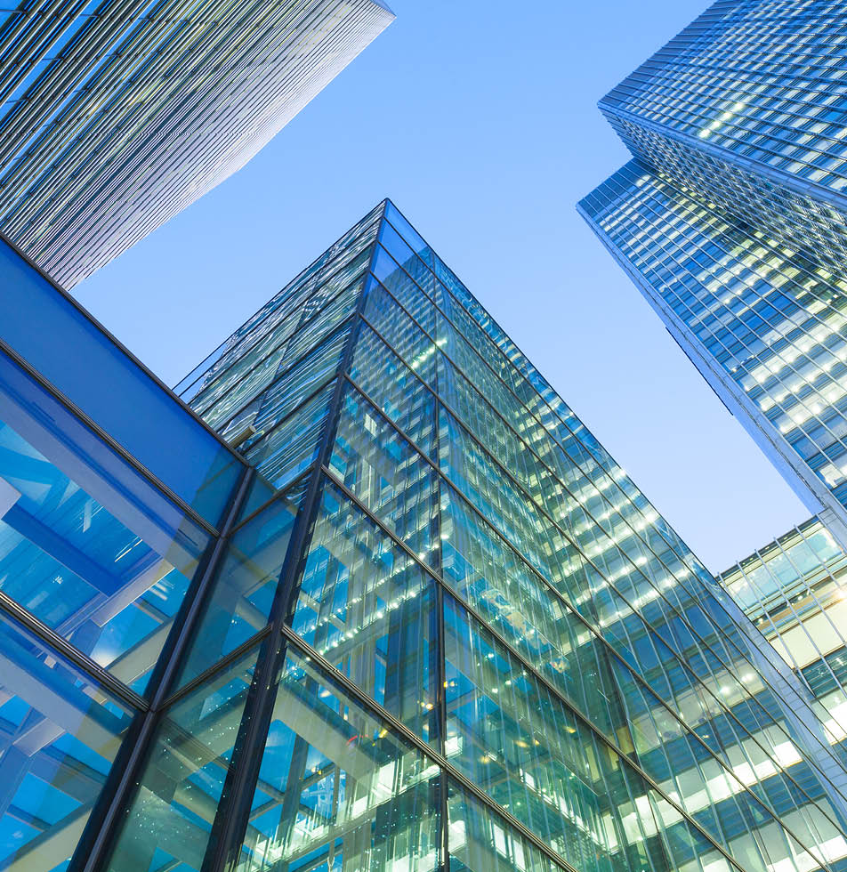 Glass buildings from below looking up